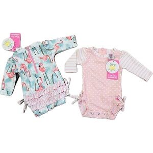 NWT Ruffle Butts Long Sleeve One Piece Rash Guard Swimsuits Size 0-3 Months